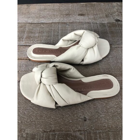 BCBGMAXAZRIA Women's Tinsley Knotted beige Leather Slides size 5 - Picture 4 of 9
